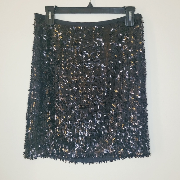 Anne Taylor Sequin Skirt Knee Sz 4 Black Fully Lined Cocktail Party Whimsigoth - Picture 1 of 8